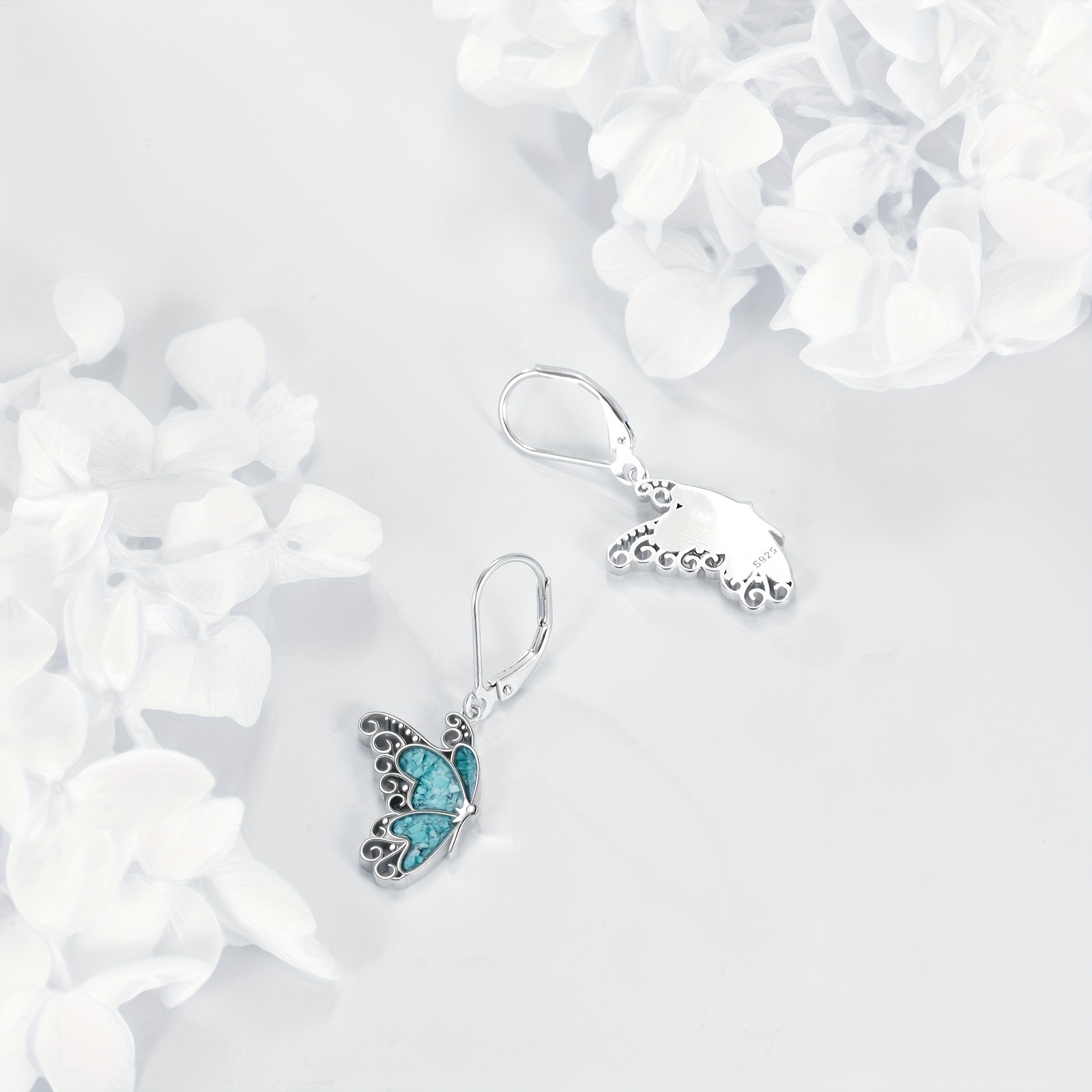 Women's 925 Sterling Silver Turquoise Butterfly Leverback Earrings